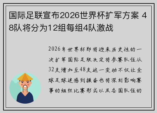 国际足联宣布2026世界杯扩军方案 48队将分为12组每组4队激战